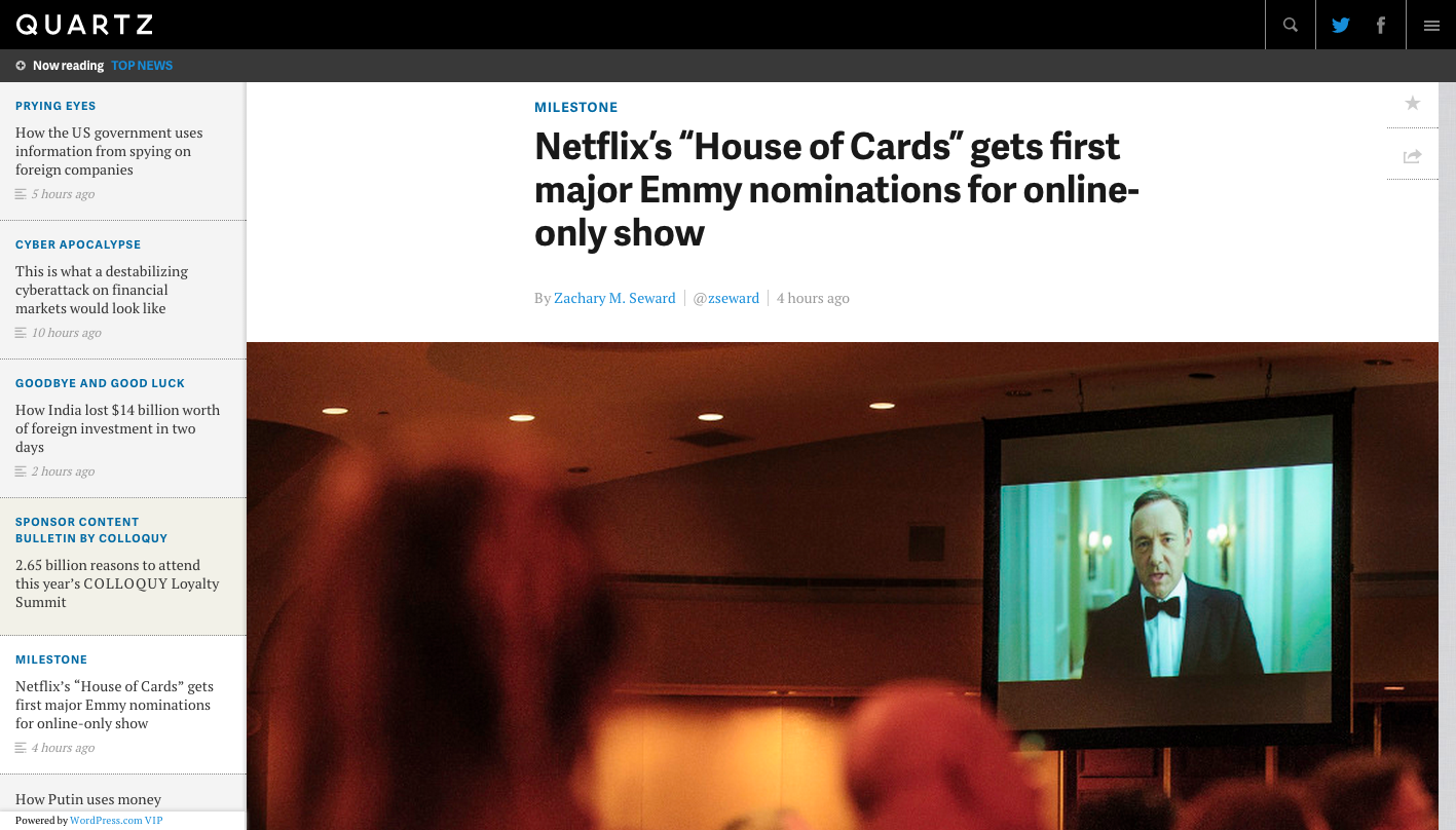 Netflix’s “House of Cards” gets first major Emmy nominations for online-only show - Quartz