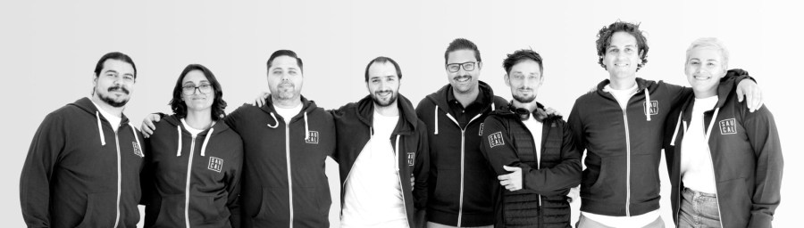 The Saucal team in branded hoodies