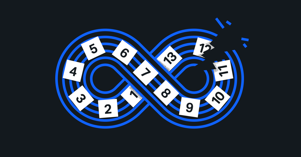 A swirl containing numbers breaking apart, symbolizing the discouragement of archive crawlers
