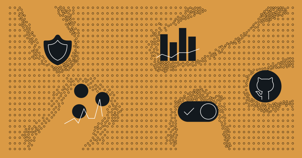 A graphic displaying various icons and graphs set against a yellow background.